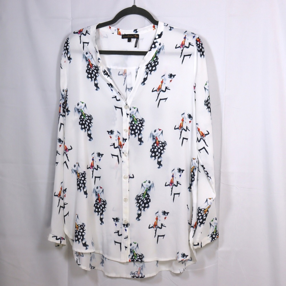 Jane & John Button Down L White‎ Womens Graphic Print Blouse Top
